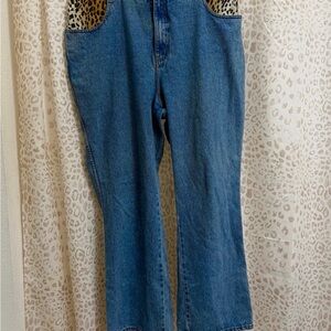 baccini Denim Jeans with Leopard fur Print Pockets & Waistband